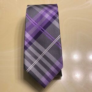 Geoffrey Beene Lavender and Charcoal Plaid Tie